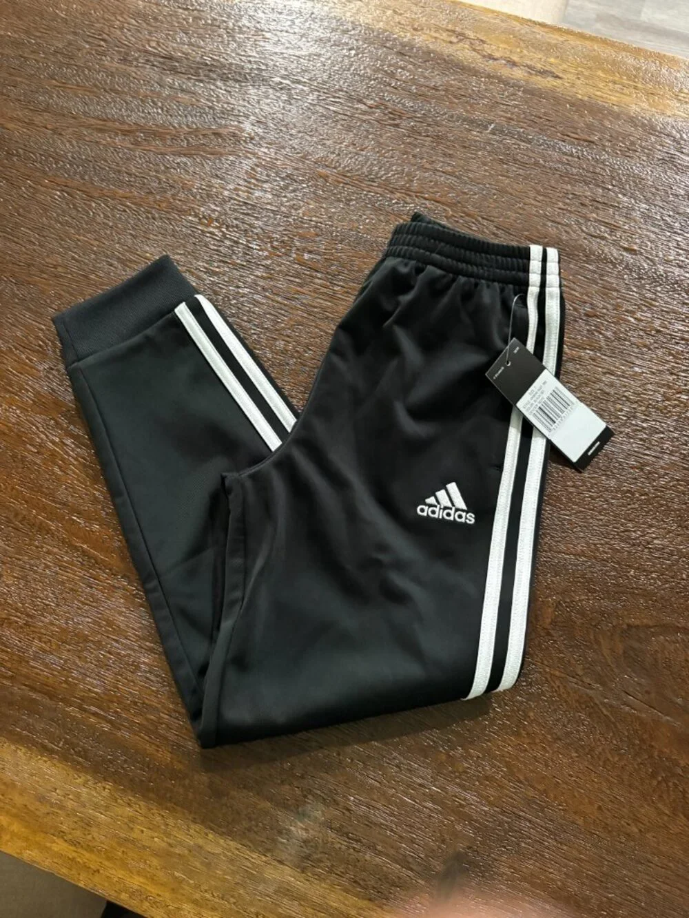 Adidas Boys sz 7 Track Pants Joggers 3 Stripes Black NEW